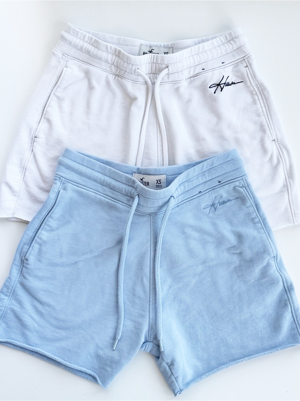 Lot of 2 Hollister Terry Sweat Shorts  - White & Light Blue
